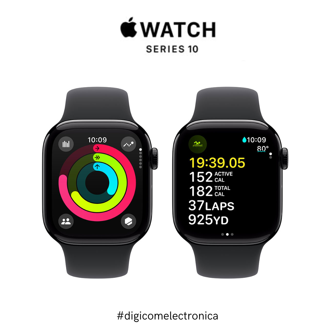 Apple Watch Serie 10 GPS 46mm Aluminum Case con Black Sport Band S/M Jet Black MWWQ3LW/A