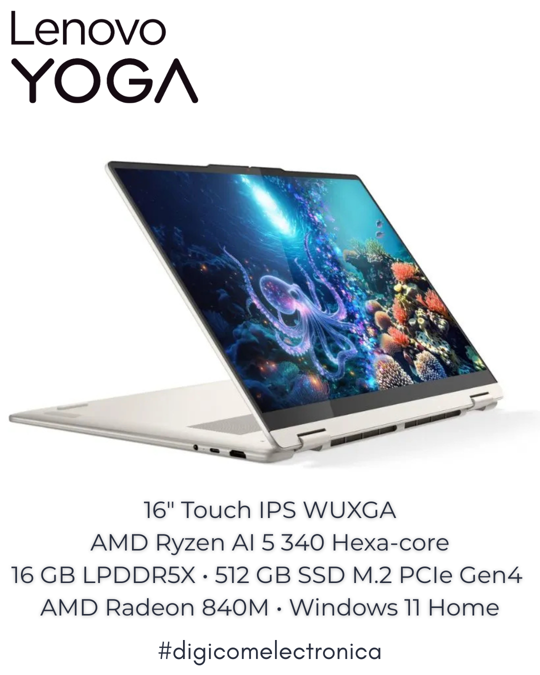 Lenovo Yoga 7 2 en 1 83JU0001US IPS 16" Touch AMD Ryzen AI 5 340 16 GB LPDDR5X 512 SSD W11
