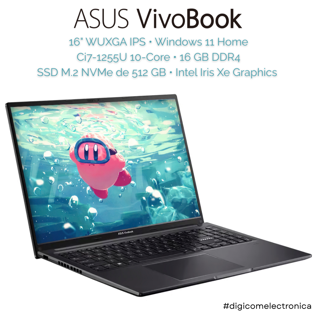 Asus Vivobook F1605ZA-WS74 16" Intel Core i7 1255U 16 GB DDR4 512 GB SSD - Indie Black