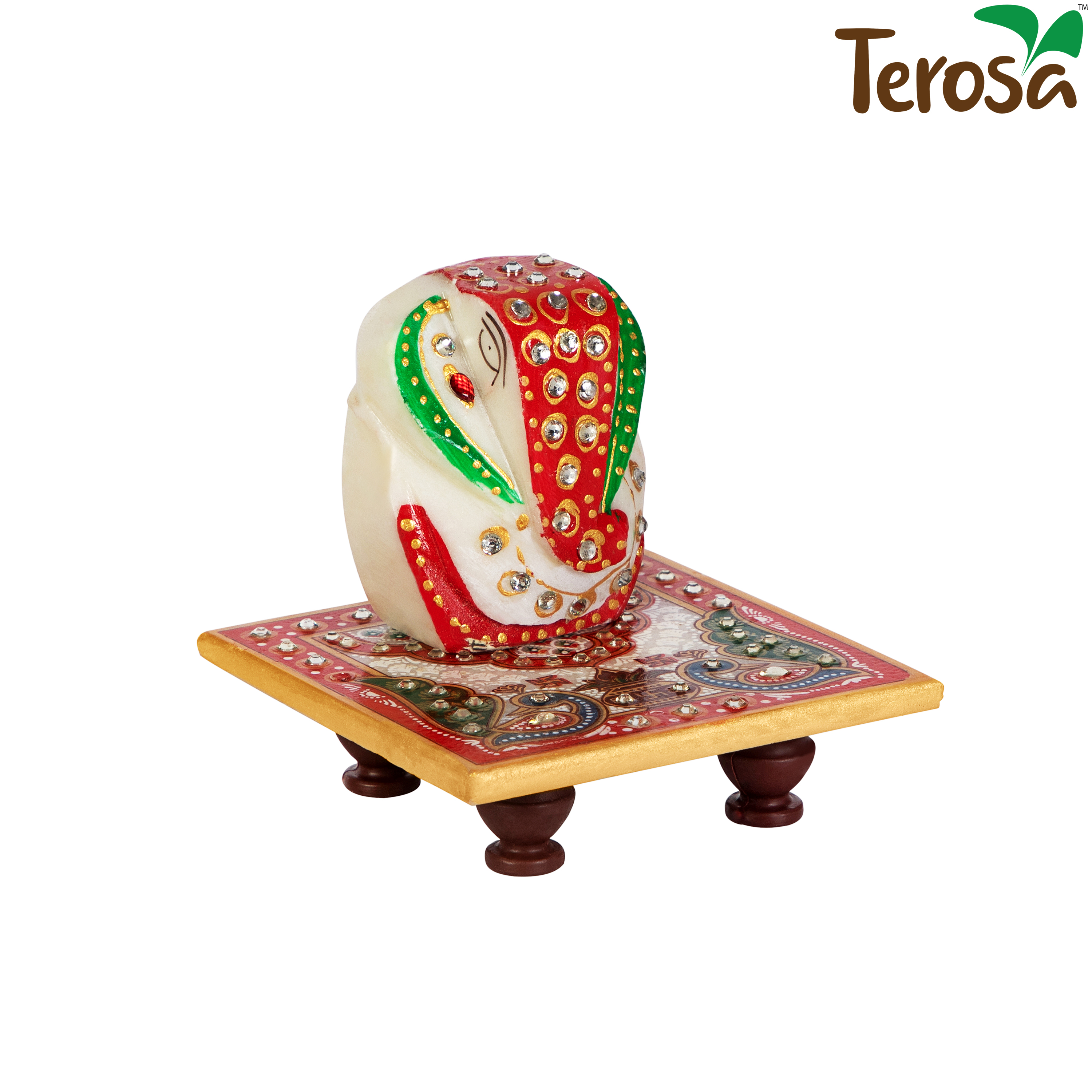 Terosa Ganesh Chowki Handicraft Marble Ganpati - Small