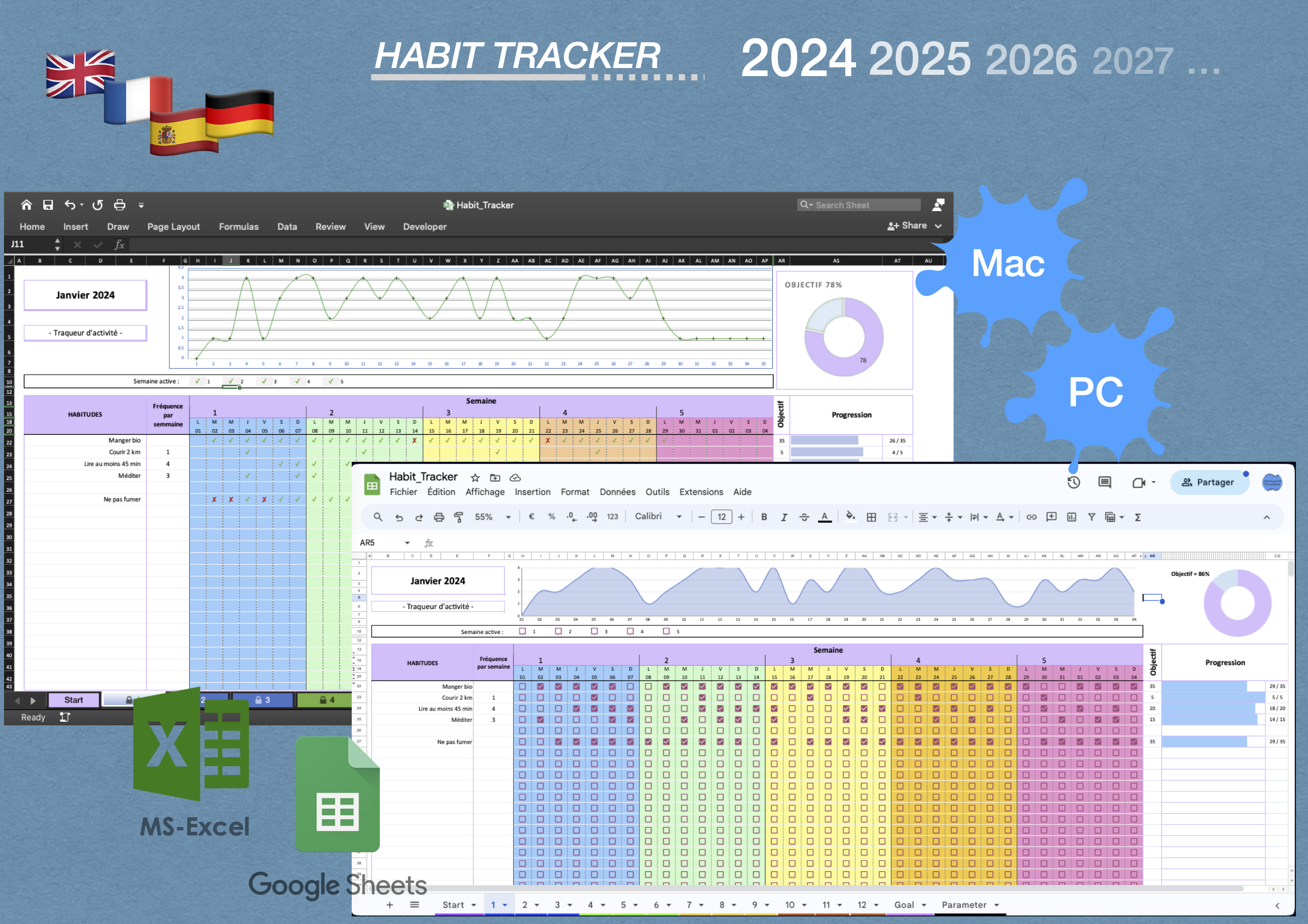 Habit Tracker : Suivre ses habitudes (Excel ou Google Sheets)