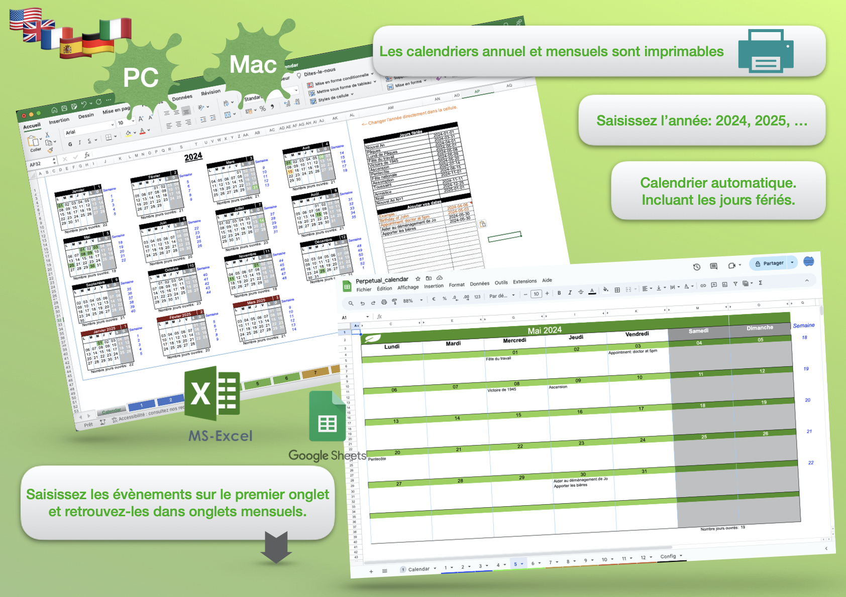 Calendrier perpétuel : année et mois imprimables