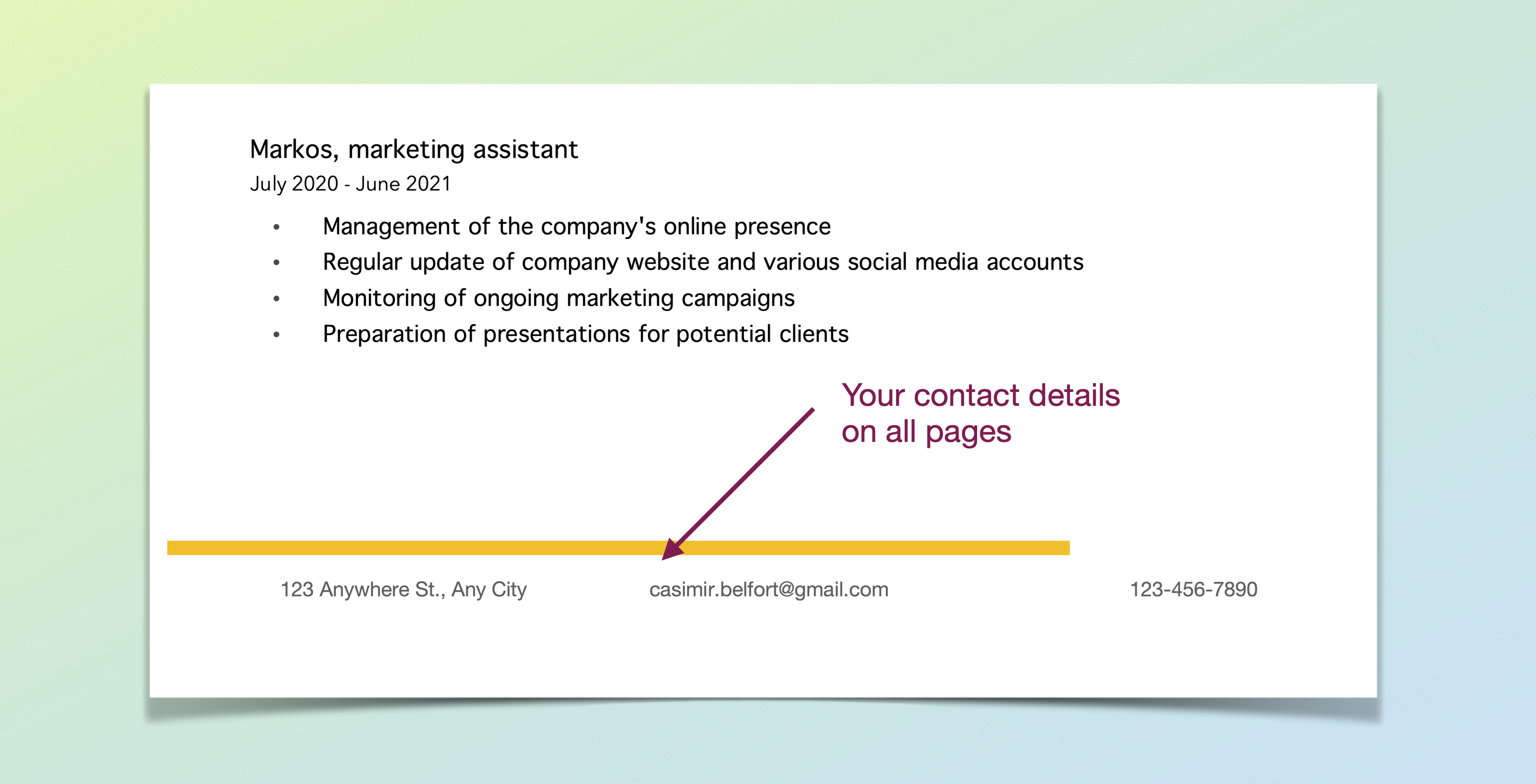 Curriculum vitae (CV) for Word, professional; with a banner
