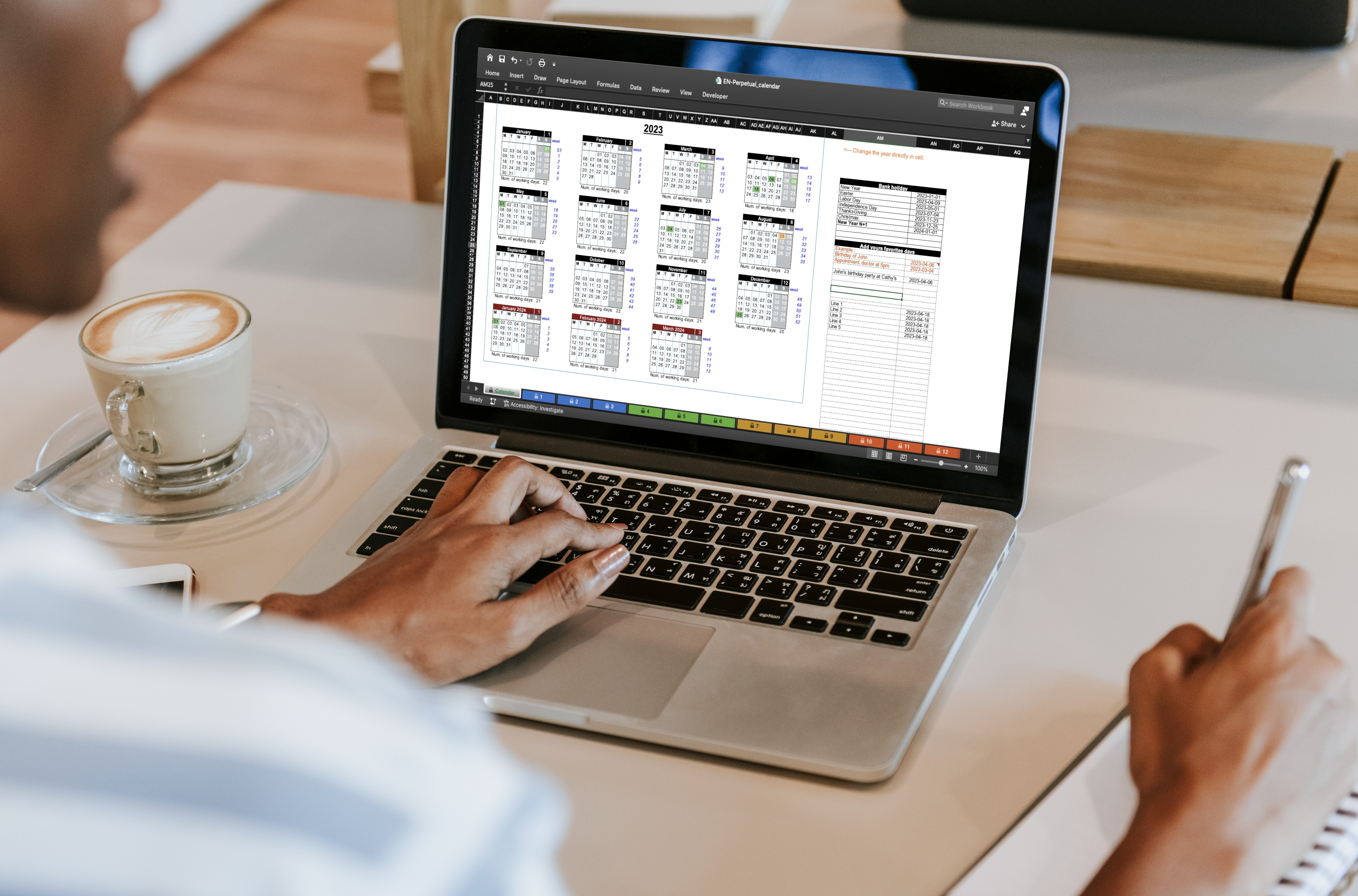 Perpetual calendar: printable year and month