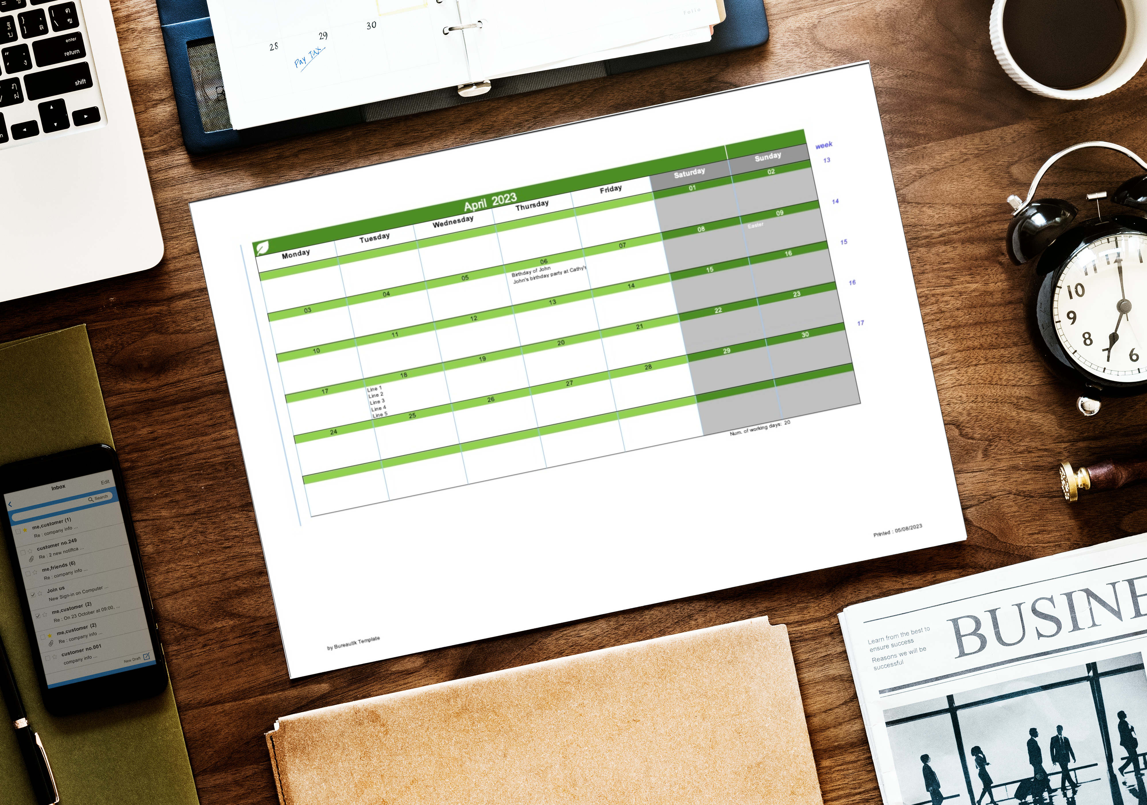 Perpetual calendar: printable year and month