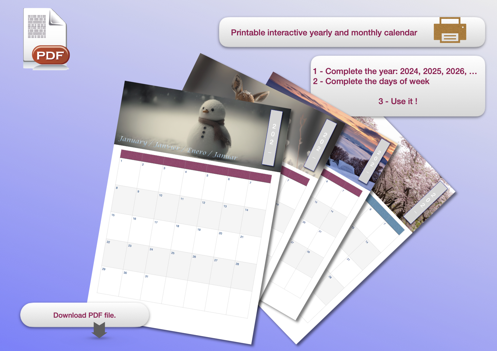 Customizable 12-Month PDF Calendar - Print at Will!
