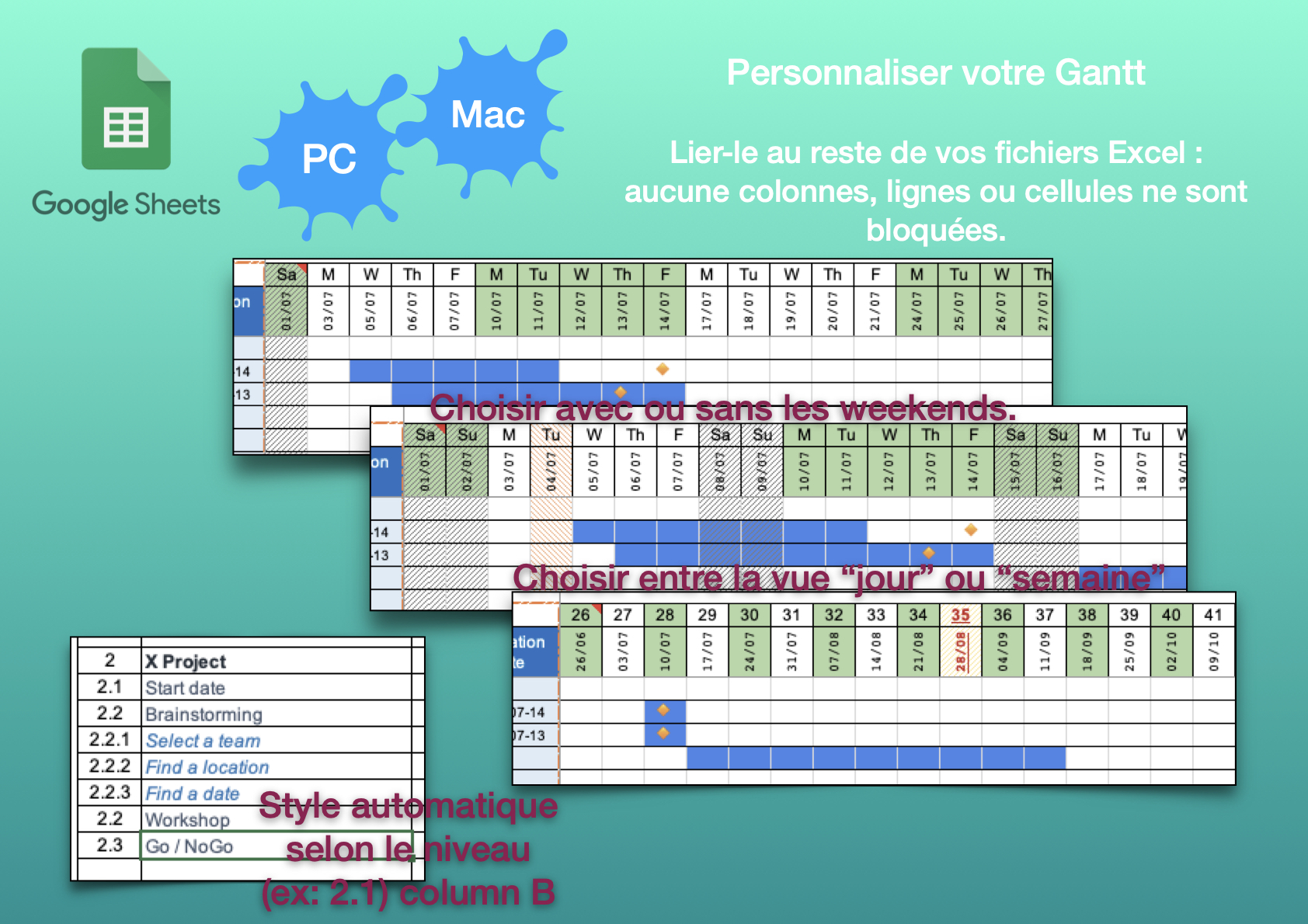 myGantt: GoogleSheet Gantt personnalisable, planificateur de tâches, Gestionnaire de projet