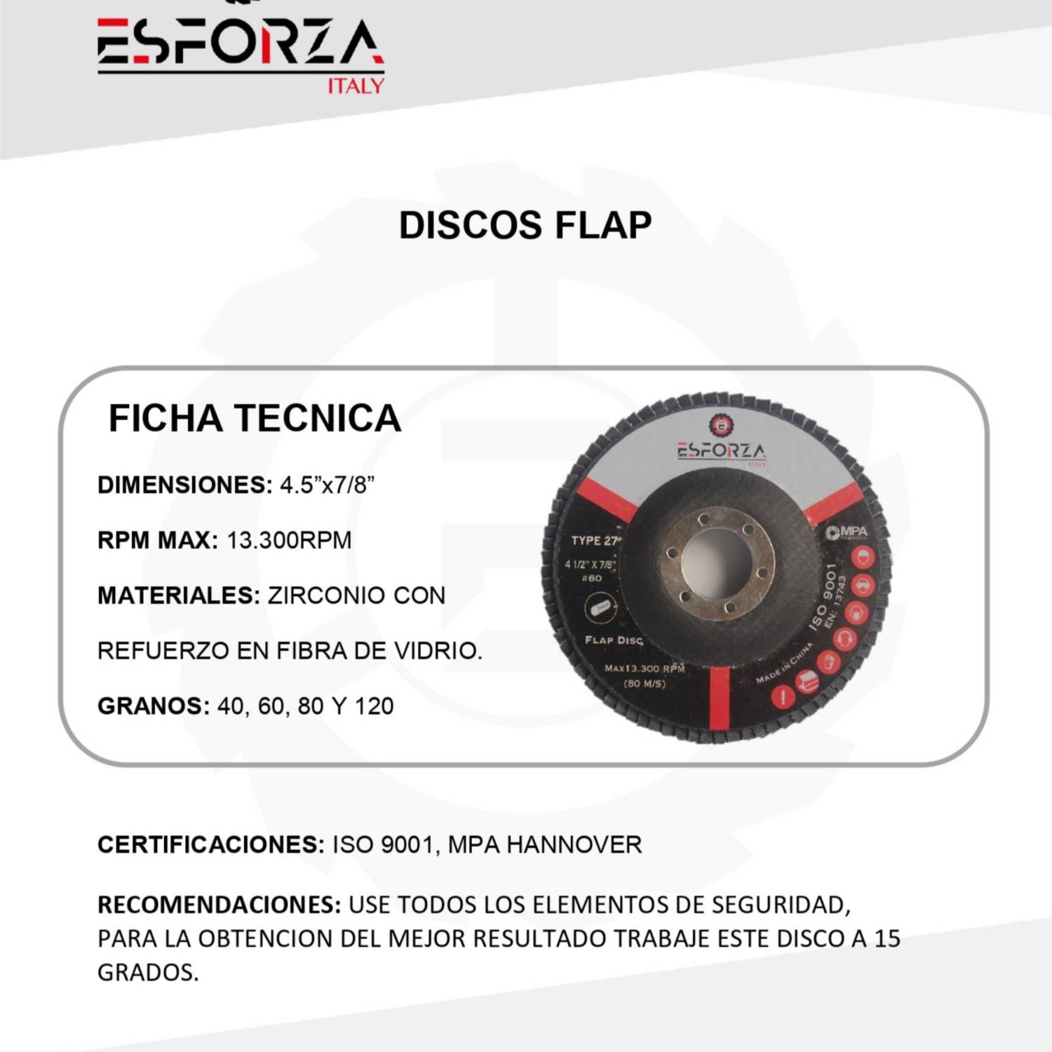 DISCO FLAP ESFORZA GR 60x41/2"x7/8" Z