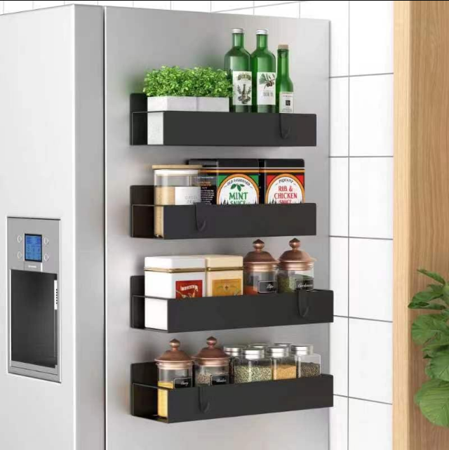  Click image to open expanded view        4 Pack Magnetic Spice Storage Rack Organizer for Refrigerator and Oven, Black Fridge Organizers and Storage
