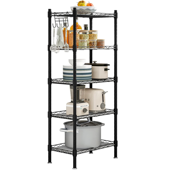Shelf 5 Wier Metal Storage Rack Shelving Unit Organizer for Kitchen Laundry Garage Bathroom Pantry Closet Office(16.54" Wx11.81 Dx50 H,Black)