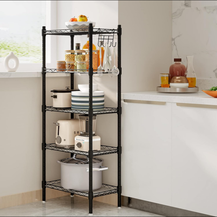 Shelf 5 Wier Metal Storage Rack Shelving Unit Organizer for Kitchen Laundry Garage Bathroom Pantry Closet Office(16.54" Wx11.81 Dx50 H,Black)