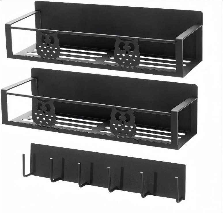 Magnetic Spice Rack for Refrigerator,3 Pack Magnetic Shelf for Fridge Kitchen Spice Organizer with 6 Magnetic Hooks Rack for Kitchen Organization and Storage Small Space Saver(Black)