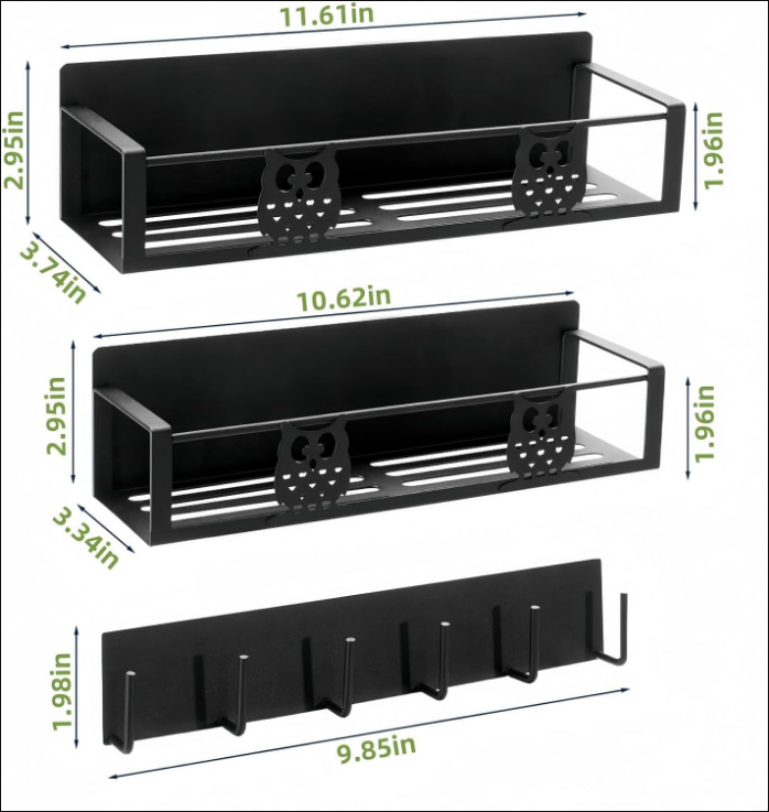 Magnetic Spice Rack for Refrigerator,3 Pack Magnetic Shelf for Fridge Kitchen Spice Organizer with 6 Magnetic Hooks Rack for Kitchen Organization and Storage Small Space Saver(Black)