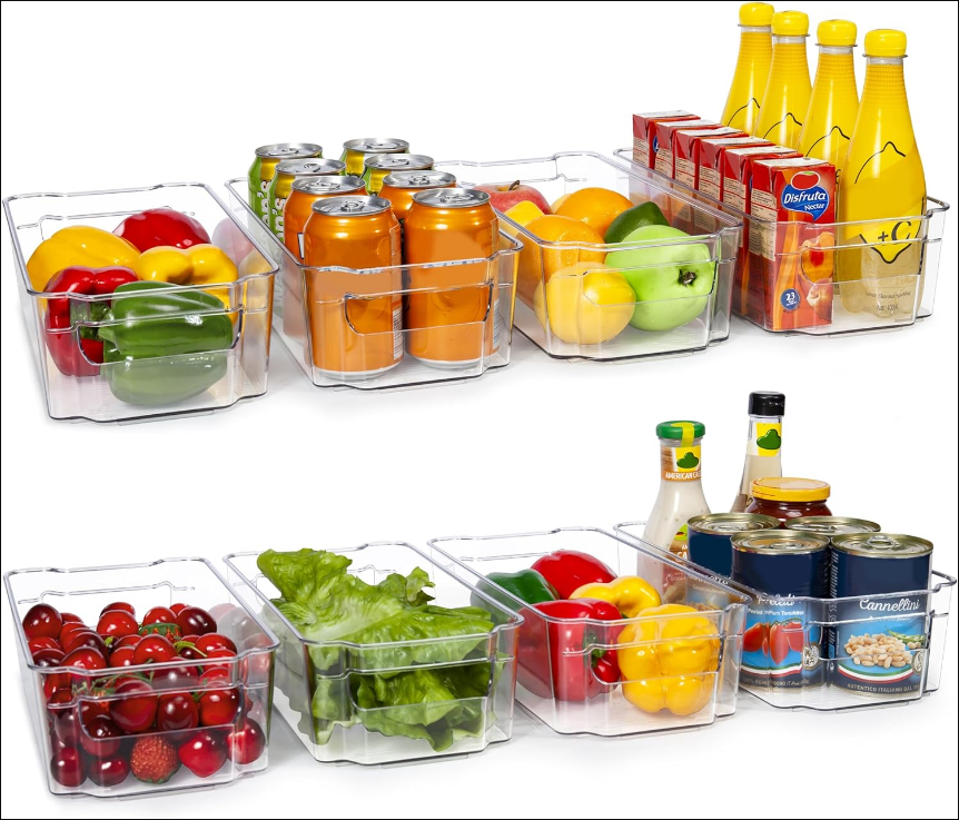 Refrigerator Organizer Bins - 8pcs Clear Plastic Bins For Fridge, Freezer, Kitchen Cabinet, Pantry Organization, BPA Free Fridge Organizer, 12.5" Long, Clear