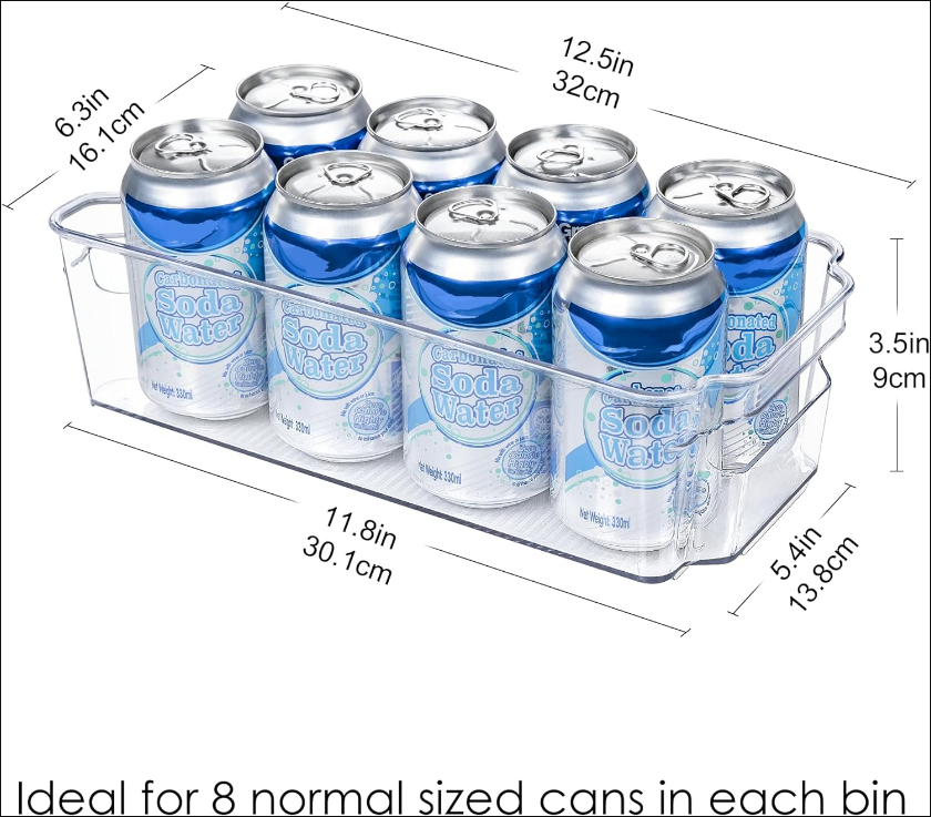 Refrigerator Organizer Bins - 8pcs Clear Plastic Bins For Fridge, Freezer, Kitchen Cabinet, Pantry Organization, BPA Free Fridge Organizer, 12.5" Long, Clear