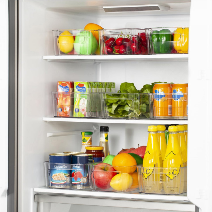 Refrigerator Organizer Bins - 8pcs Clear Plastic Bins For Fridge, Freezer, Kitchen Cabinet, Pantry Organization, BPA Free Fridge Organizer, 12.5" Long, Clear