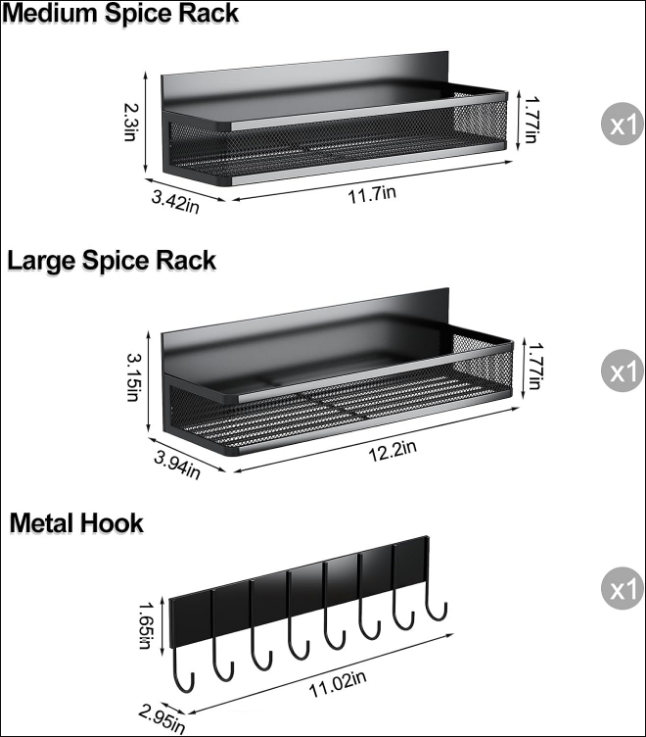 Magnetic Spice Rack for Refrigerator, 3 Pack Magnetic Shelf, Moveable Magnetic Fridge Organizer with 8-Hook Rack for Kitchen Organization and Storage (3 Pack)