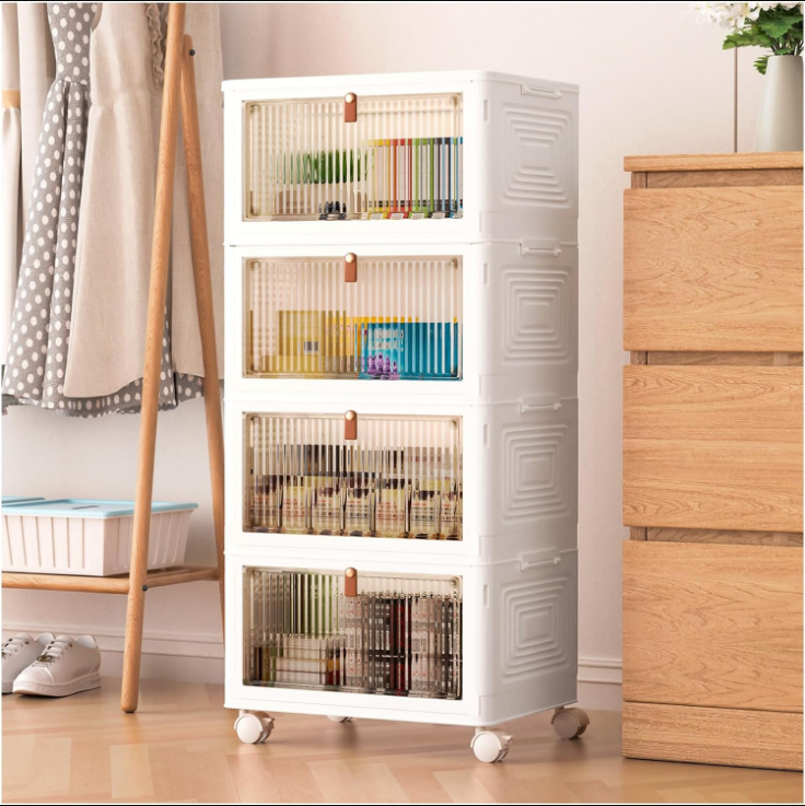 23Qt Plastic Storage Bins Organizer 4 Tier, Stackable Bins for Storage, Storage Boxes with Lids, Storage Containers Organizer for Bedroom Living Room Study Office, Folding Storage Boxes