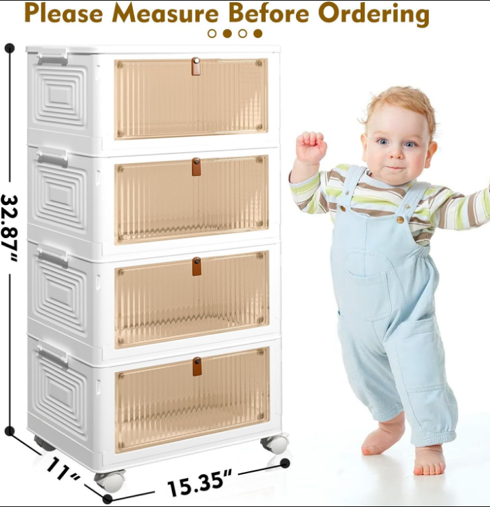 23Qt Plastic Storage Bins Organizer 4 Tier, Stackable Bins for Storage, Storage Boxes with Lids, Storage Containers Organizer for Bedroom Living Room Study Office, Folding Storage Boxes