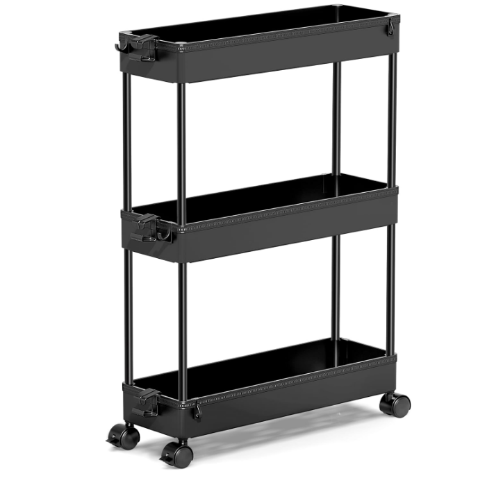 Slim Rolling Storage Cart, Laundry Room Organization, 3 Tier Mobile Utility Shelving Unit Bathroom Organizer Storage for Kitchen, Narrow Places(Black)