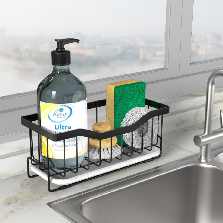Kitchen Sink Caddy Sink Organizer, Sponge Caddy Holder for Kitchen Sink, Stainless Steel Rustproof Dish Kitchen Caddy Brush Holder with Drain Tray for Kitchen Countertop Storage Gadgets