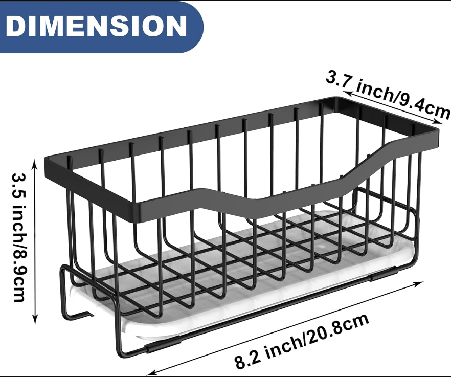 Kitchen Sink Caddy Sink Organizer, Sponge Caddy Holder for Kitchen Sink, Stainless Steel Rustproof Dish Kitchen Caddy Brush Holder with Drain Tray for Kitchen Countertop Storage Gadgets