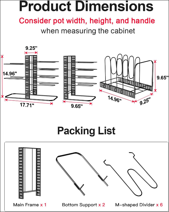 Pots and Pans Organizer : Rack under Cabinet, 8-Tier Kitchen Cabinet Organizers and Storage, Light-Duty Adjustable Pot Racks, Pot Organizers inside Cabinet with 3 DIY Methods