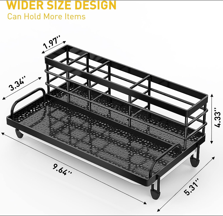 Kitchen Sink Caddy Organizer, Rustproof Non-Slip Soap Dish Dispenser Brush, Sponge Holder for Kitchen Sink, Kitchen Organization and Storage, Home Essentials Accessories（Matte Black）