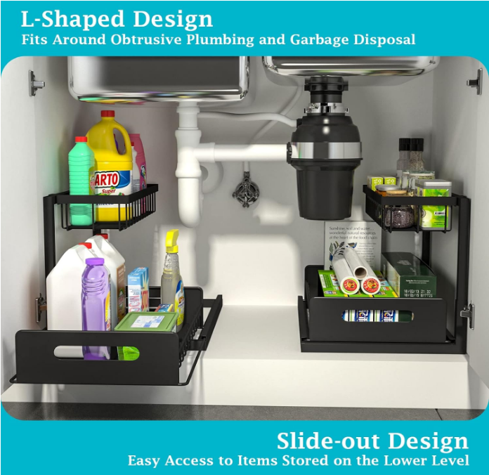 Under Sink Organizer and Storage, 2 Pack Pull Out Cabinet Organizer Slide Out Sink Shelf Cabinet Storage Shelves, Under Sink Storage for Kitchen Bathroom Cabinet