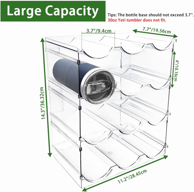 4 Pack Water Bottle Organizer, Stackable Kitchen Pantry Organization and Storage Shelf, Plastic Bottle Holder for Fridge Kitchen Cabinet Organizer and Storage, Tumbler Mug Cup Organizer