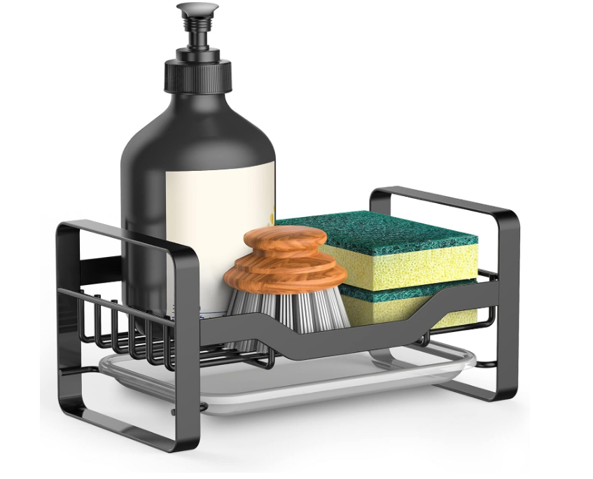 Kitchen Sink Caddy Sponge Holder,Organizer for Soap Brush Dispenser,Countertop Sink Caddy Organizer with Removable Drain Tray