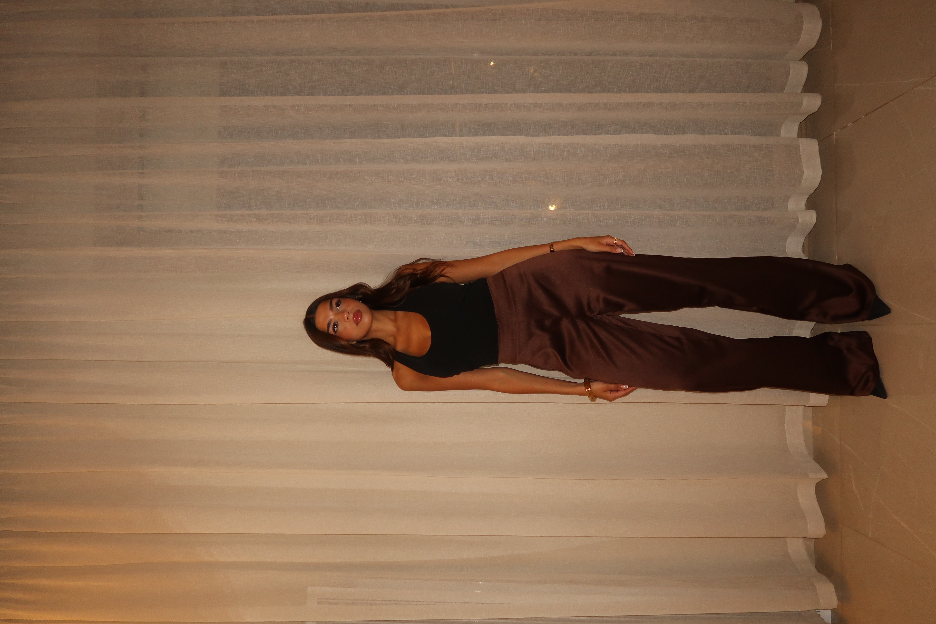 Brown Sleek Satin Trousers