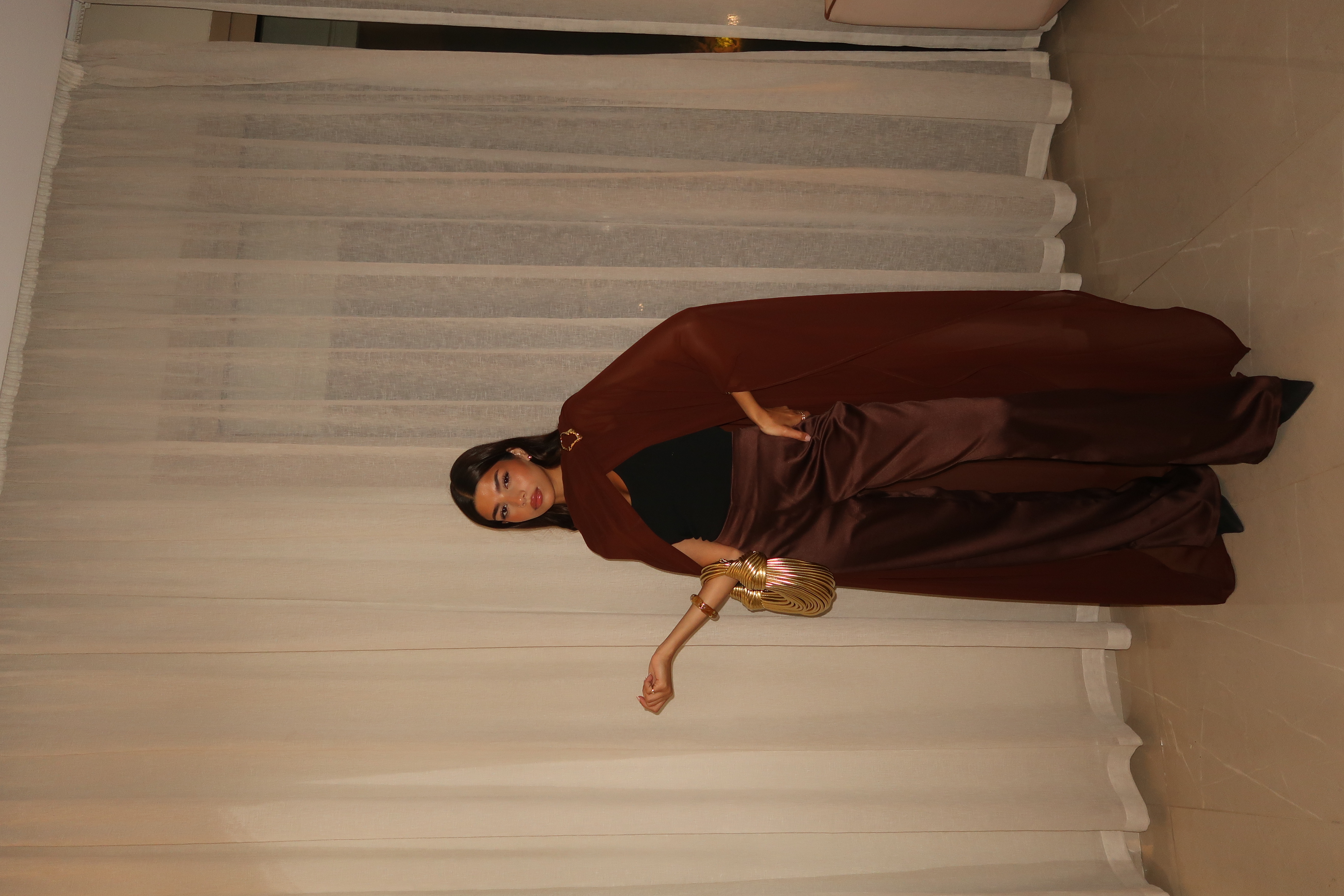 Brown Layal Cape Set 