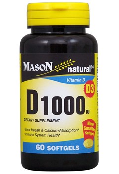 Mason Natural Vitamin D3 25 Mcg (1000 IU) - Strengthens Bones and Muscles 60 Softgels