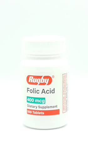Rugby Laboratories Folic Acid 400 Mcg Vitamin B9 Folate Daily Dietary Supplement Gluten Free Supports Cardiovascular Health 100 Tablets for Adults Onl