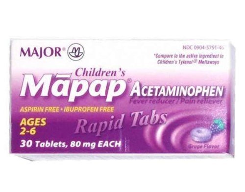 Major Children S Mapap Grape Acetaminophen Rapid Tablets Ages 2-6 80 Mg 30 Count