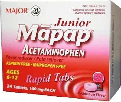 Major Mapap Junior Pain Reliever Rapid Tabs Bubble Gum 24 Ct