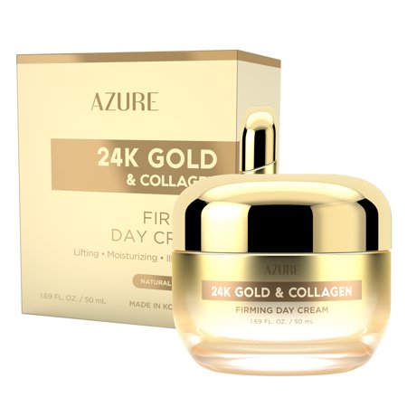 AZURE 24K Gold & Collagen Firming Day Cream - Illuminating & Lifting Moisturizing Cream with Hyaluronic Acid - Reduces Wrinkles & Fine Lines - Anti Ag