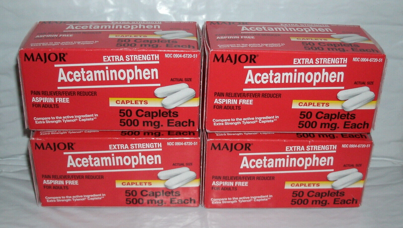 200 CAPLETS Major Acetaminophen 500mg 4 BOXES 50ct Caplets Exp 8-2024