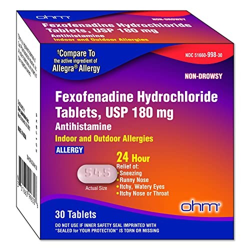Ohm Non-Drowsy Fexofenadine Antihistamine Indoor Outdoor Allergy Relief Tablets 30ct
