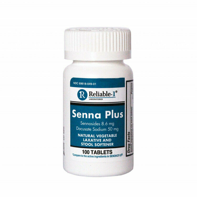 Senna Plus 8.6mg with Docusate 50mg (generic Senokot-S) - Reliable 1 Labs -100ct