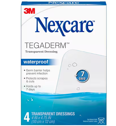 Nexcare™ Tegaderm™ Waterproof Transparent Dressing, H1626, 4 in x 4 3/4 in, 4 ct. (Unit of Use)