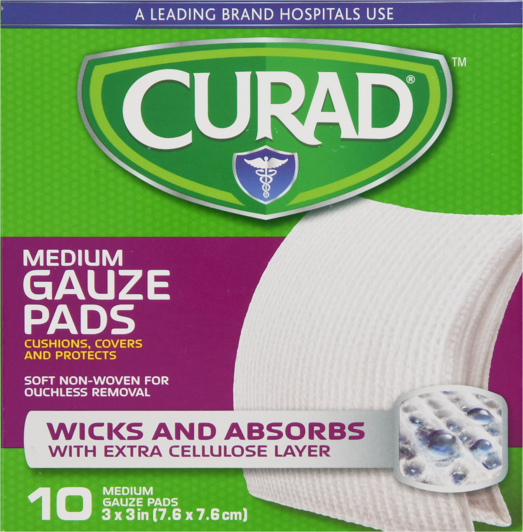 Curad Non-Stick Pads with Adhesive Tabs 3 x 4 10 Count