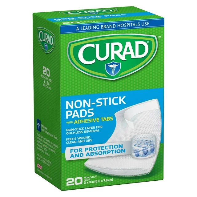 Curad Non-Stick Pads, 2 Inches X 3 Inches with Adhesive Tabs, 10 Count 