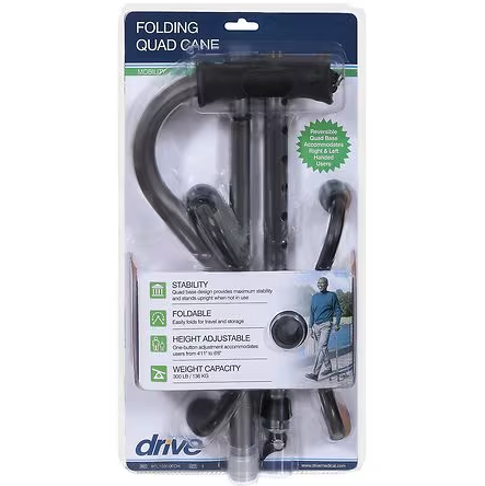 Drive Medical Folding Quad Cane  Small Base  Charcoal
