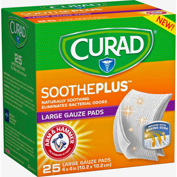 Curad SoothePlus Medium Non-stick Pads 4  x 4  - 25/Box - White
