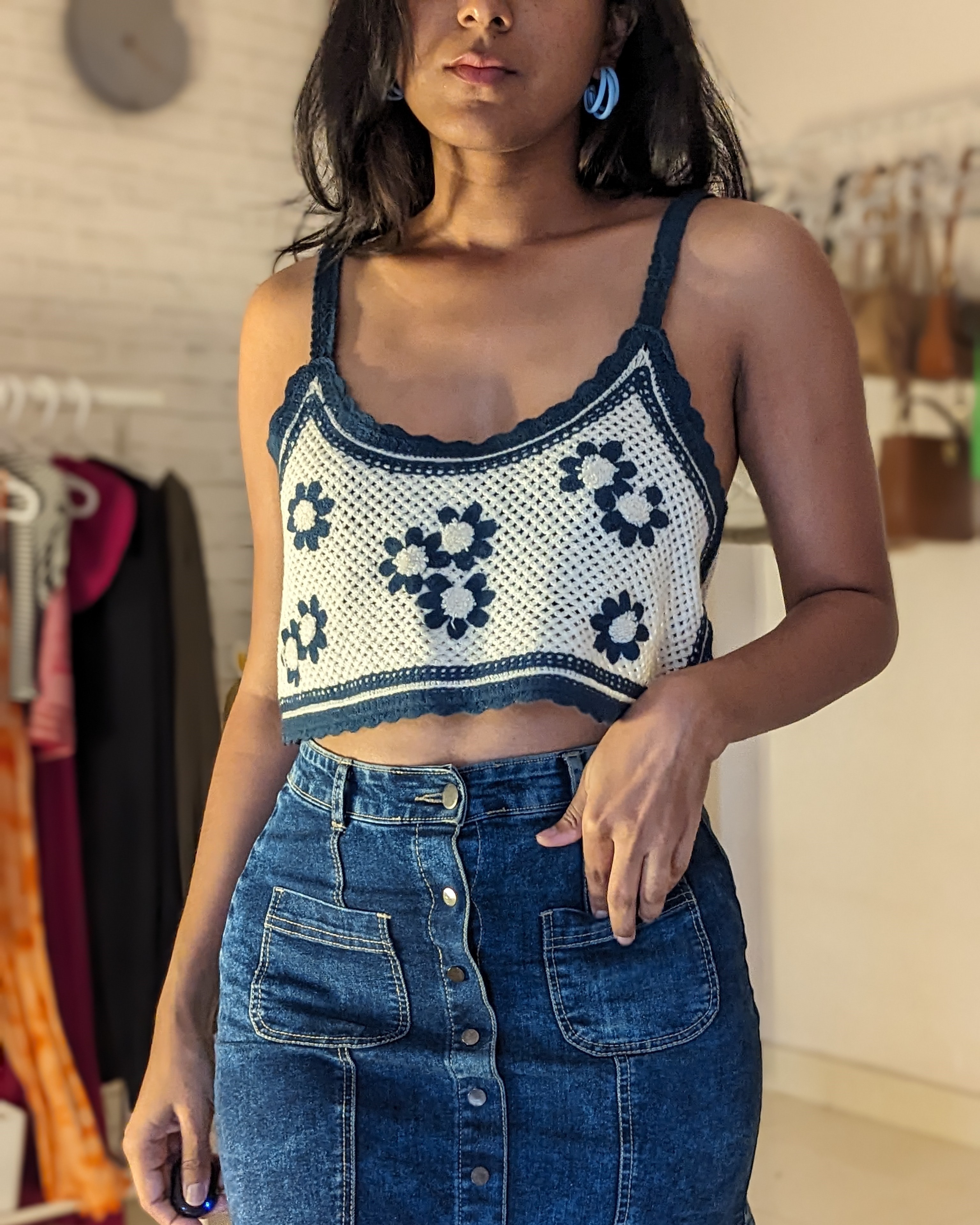 Floral knit crop top 