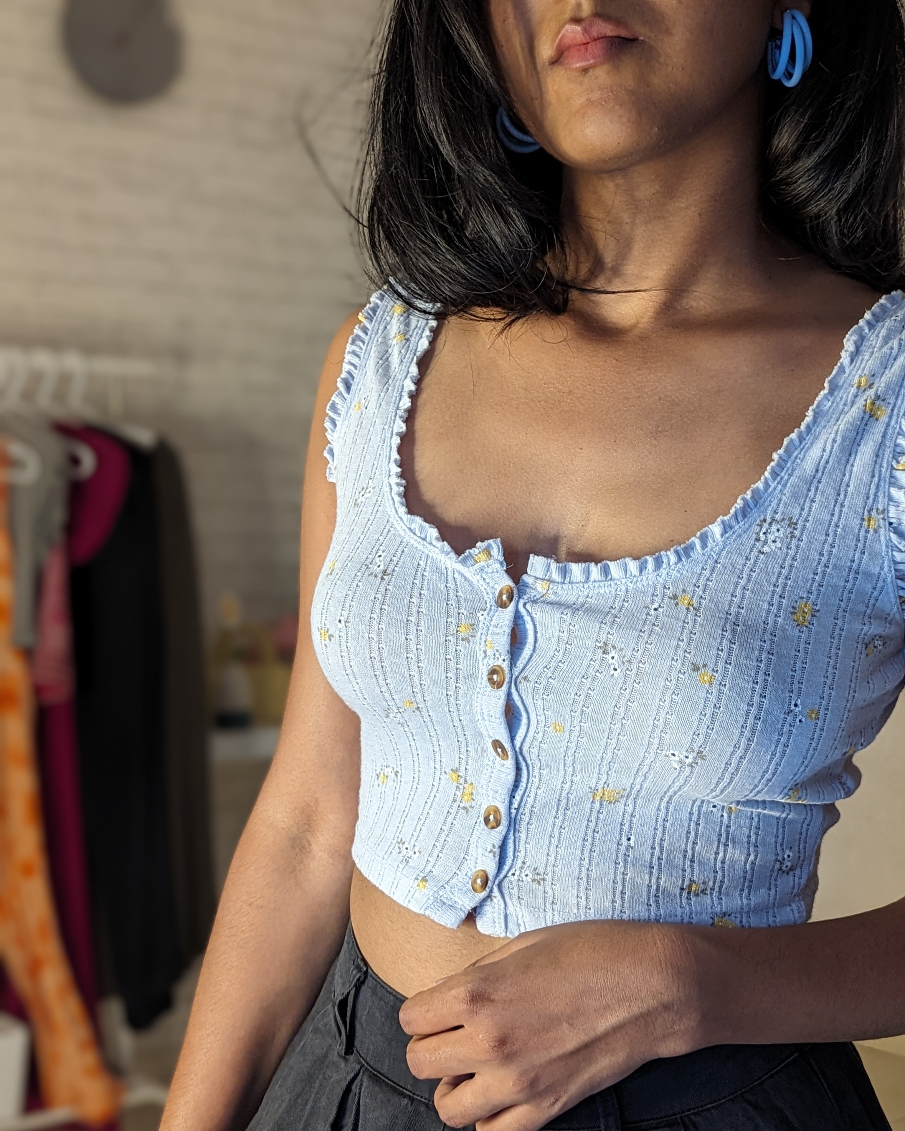 Powder blue floral top