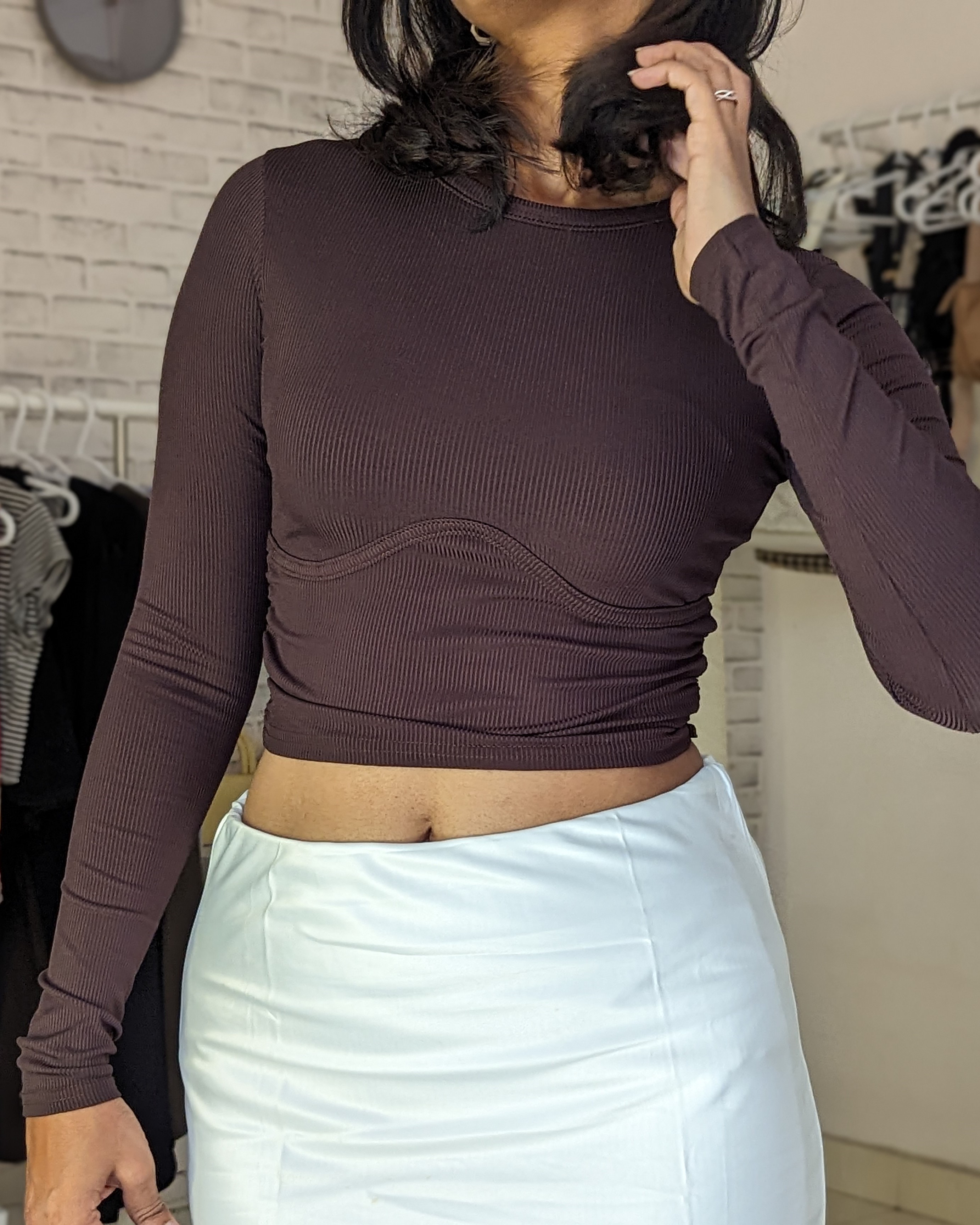 Brown corset style crop top