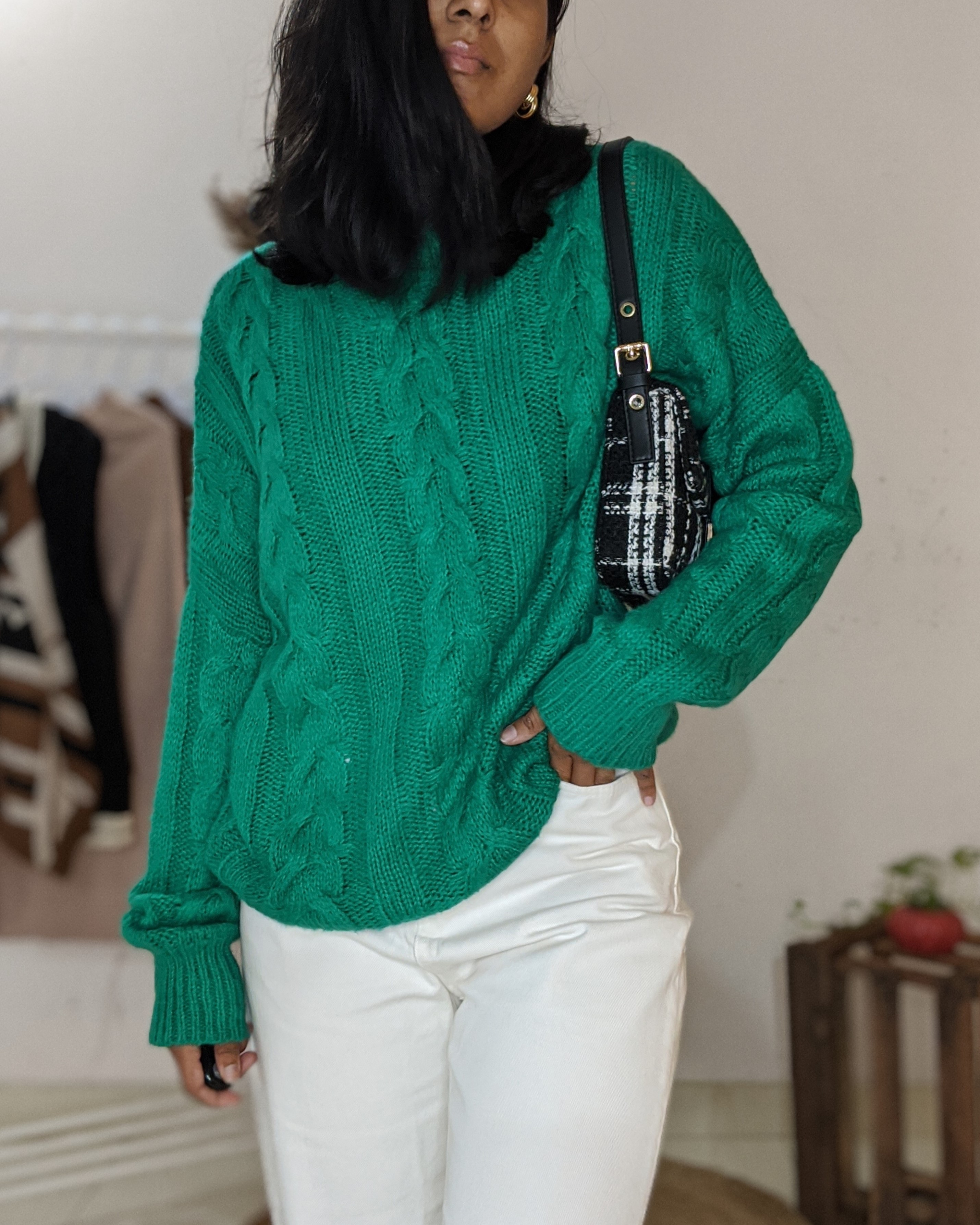 Cable knit green sweater